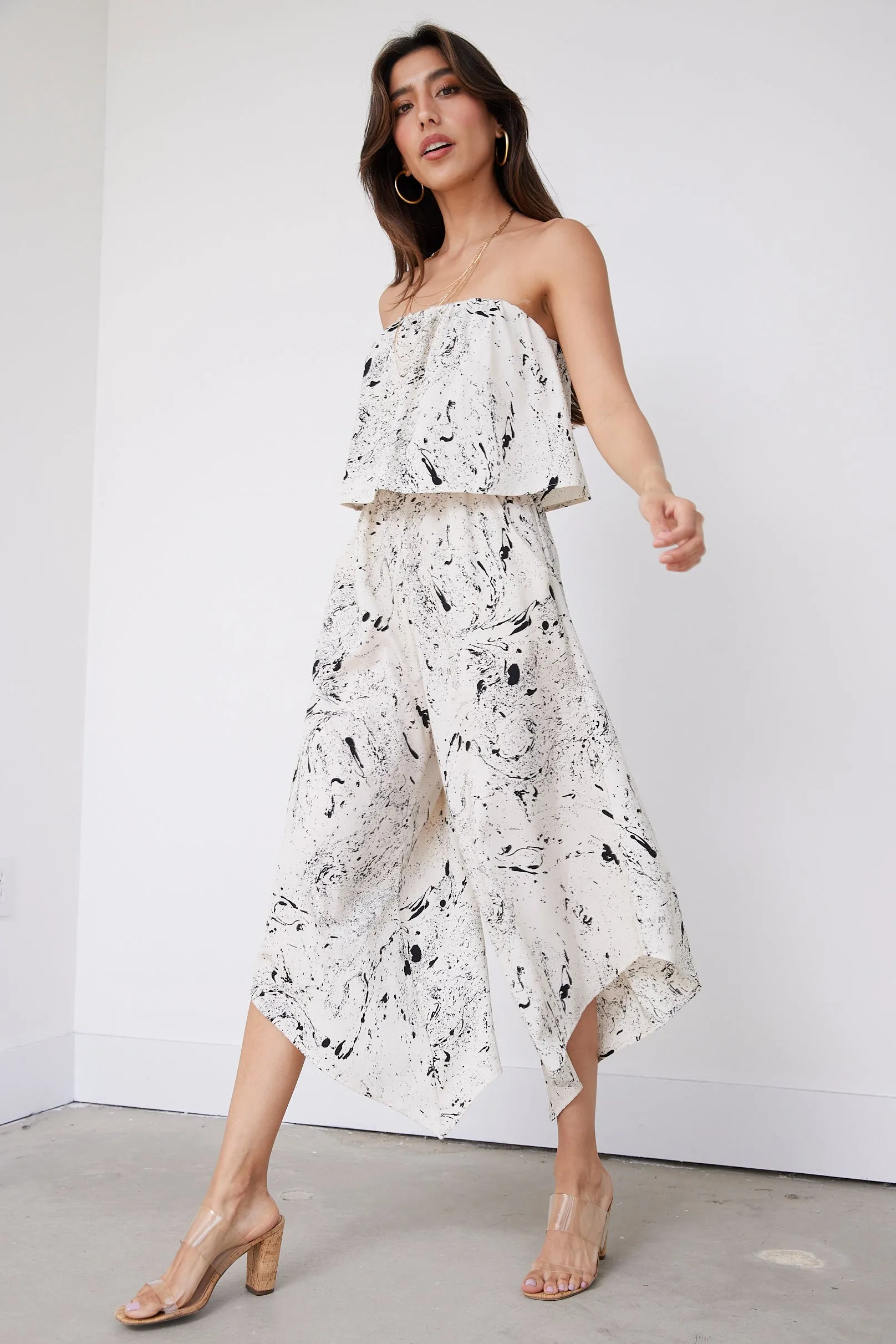 Jennie Printed Strapless Jumpsuit sold by fab'rik