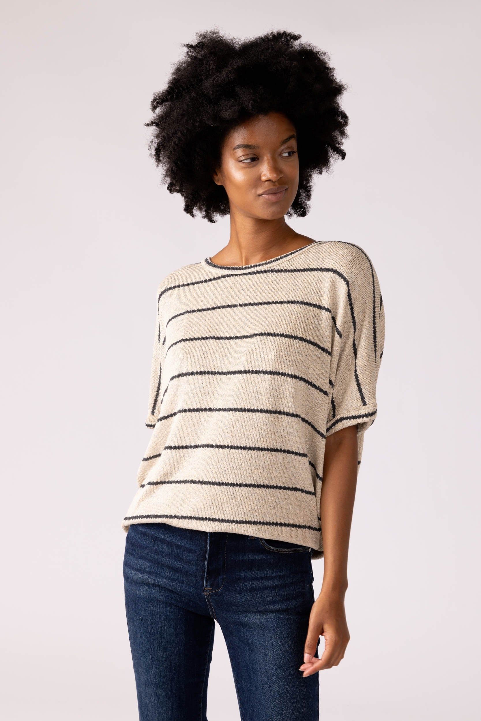 Ellenor Striped Knit Dolman Tee sold by fab'rik