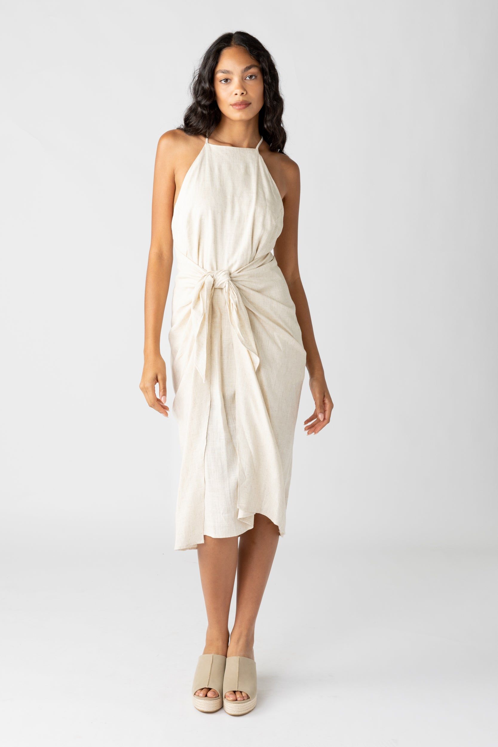 SALE - Hope Tie Waist Linen Midi Dress sold by fab'rik