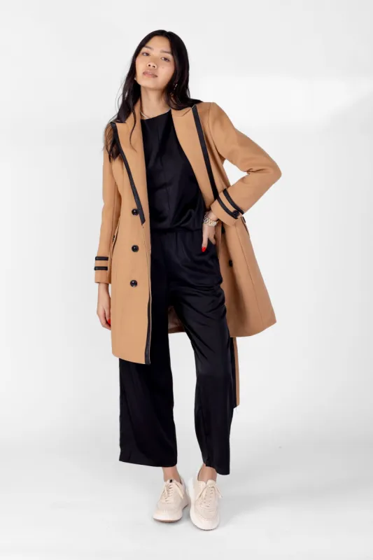 SALE - Reggie Leather Trimmed Belted Coat sold by fab'rik