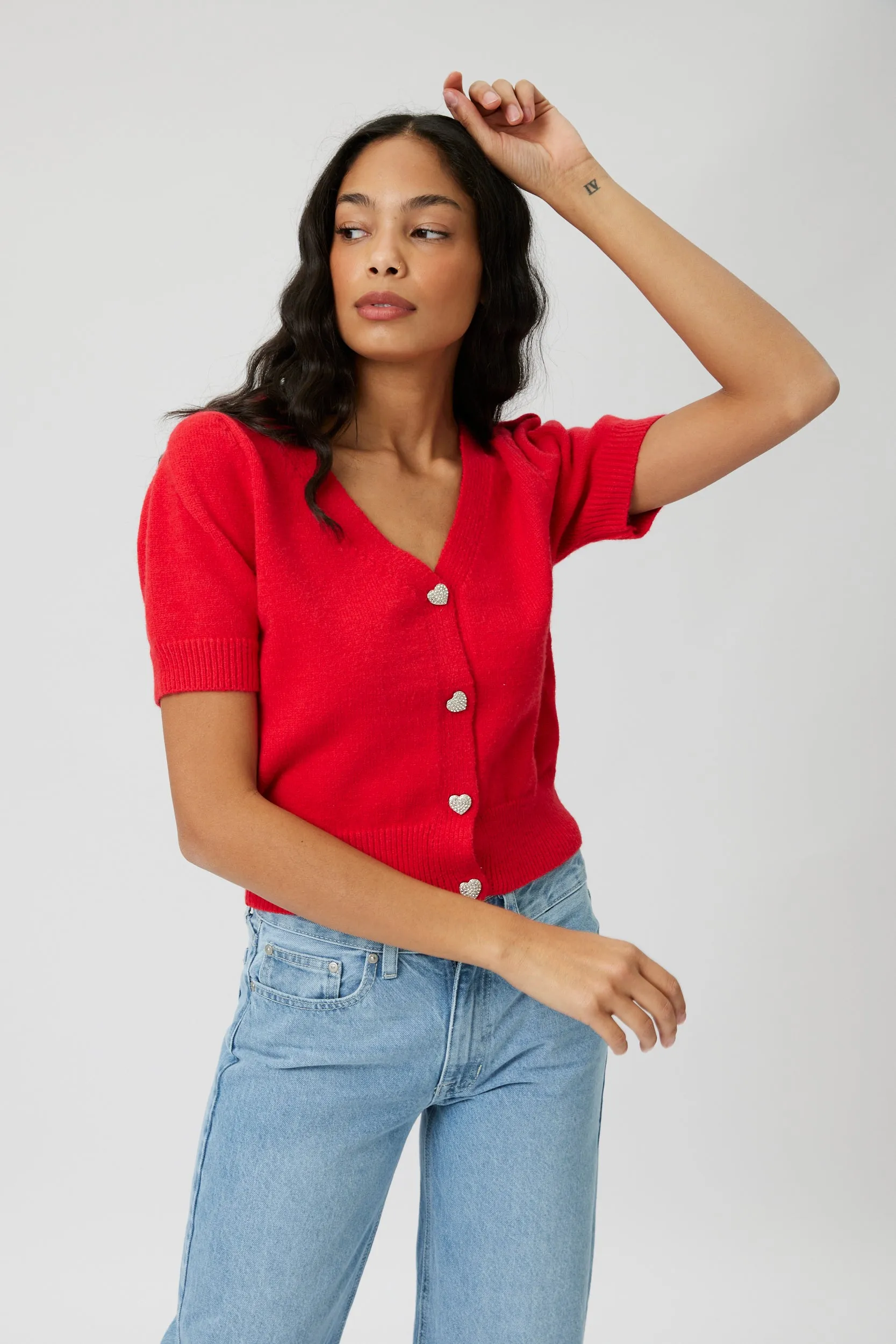 SALE - Miya Heart Button Up Short Sleeve Cardigan sold by fab'rik
