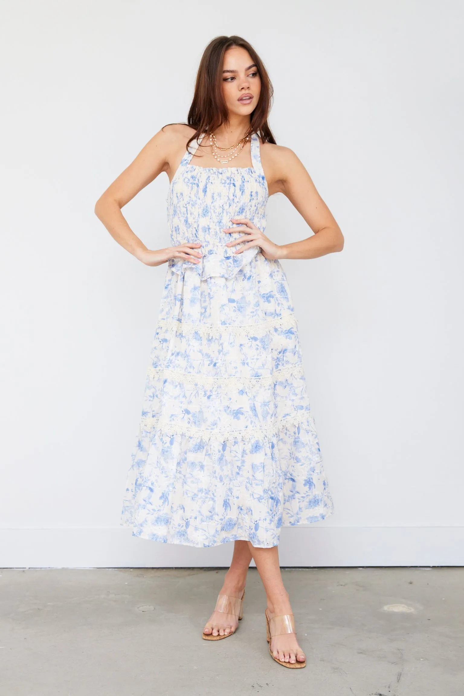 SALE - Evelyn Smocked Detail Halter Midi Dress sold by fab'rik