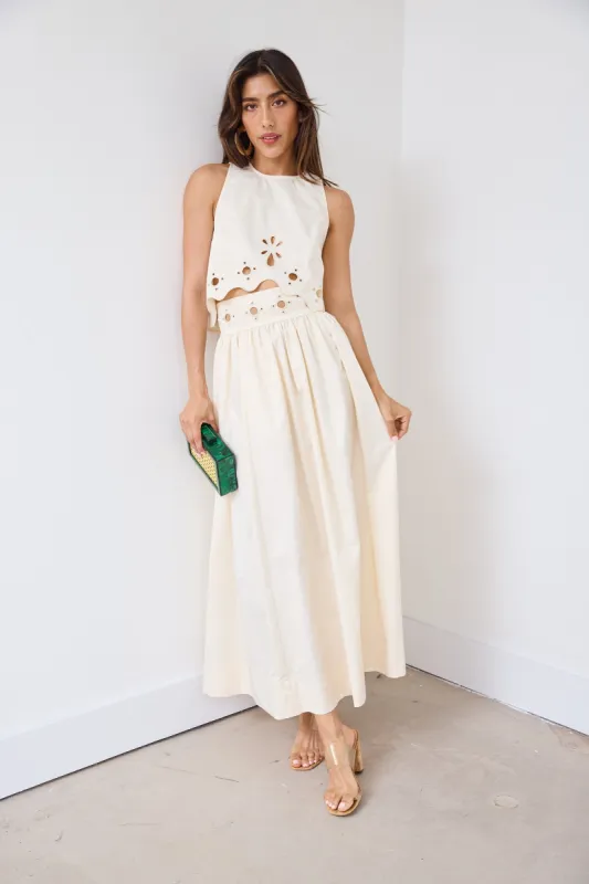SALE - Vivian Eyelet Midi Skirt sold by fab'rik
