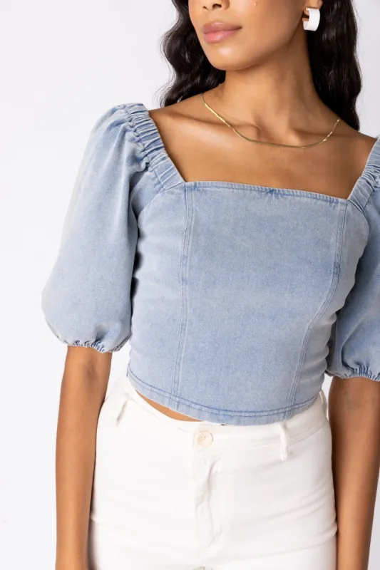 SALE - Hadley Chambray Puff Sleeve Top sold by fab'rik
