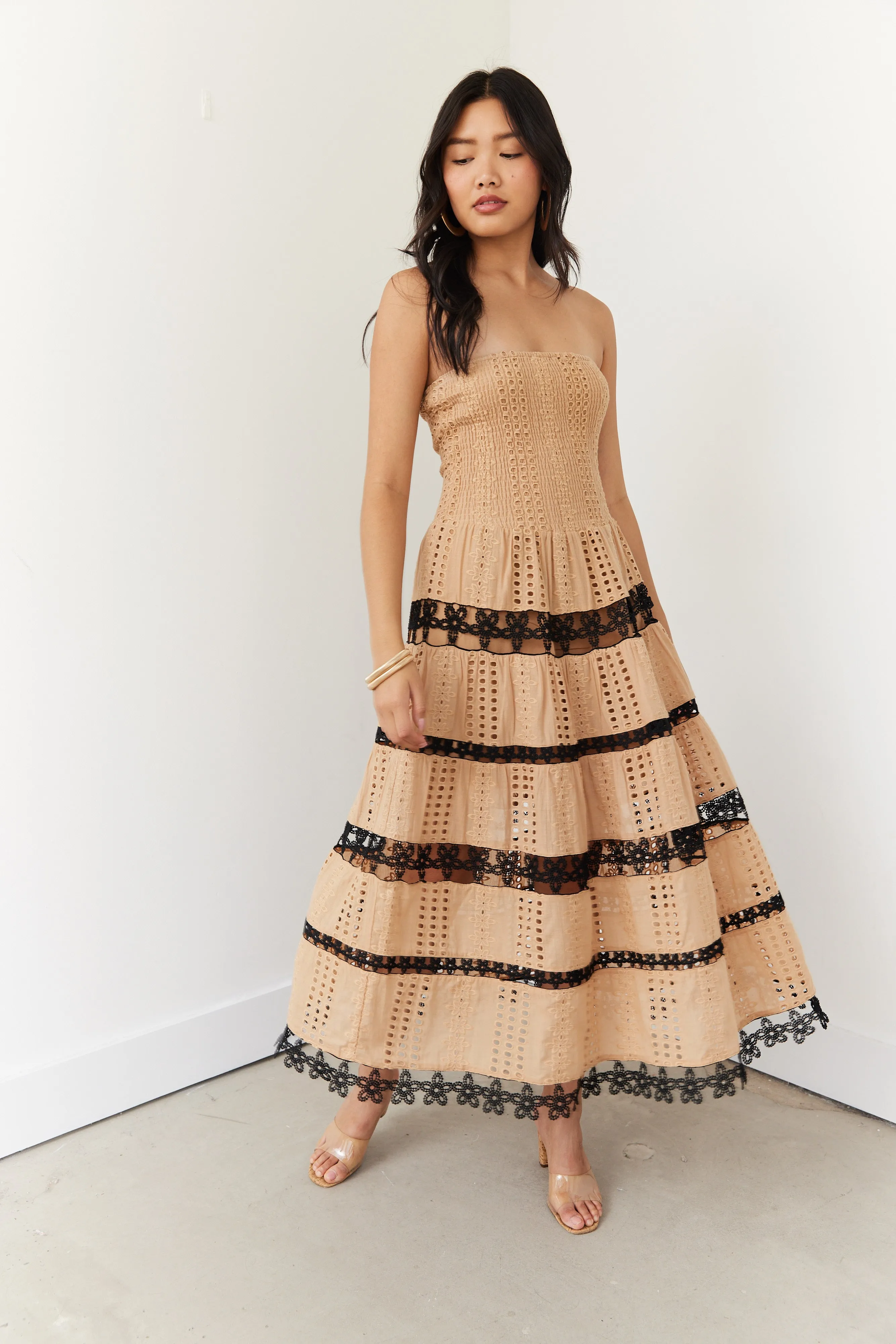 SALE - Chelsey Color Block Smocked Eyelet Midi Dress sold by fab'rik product image thumbnail 4