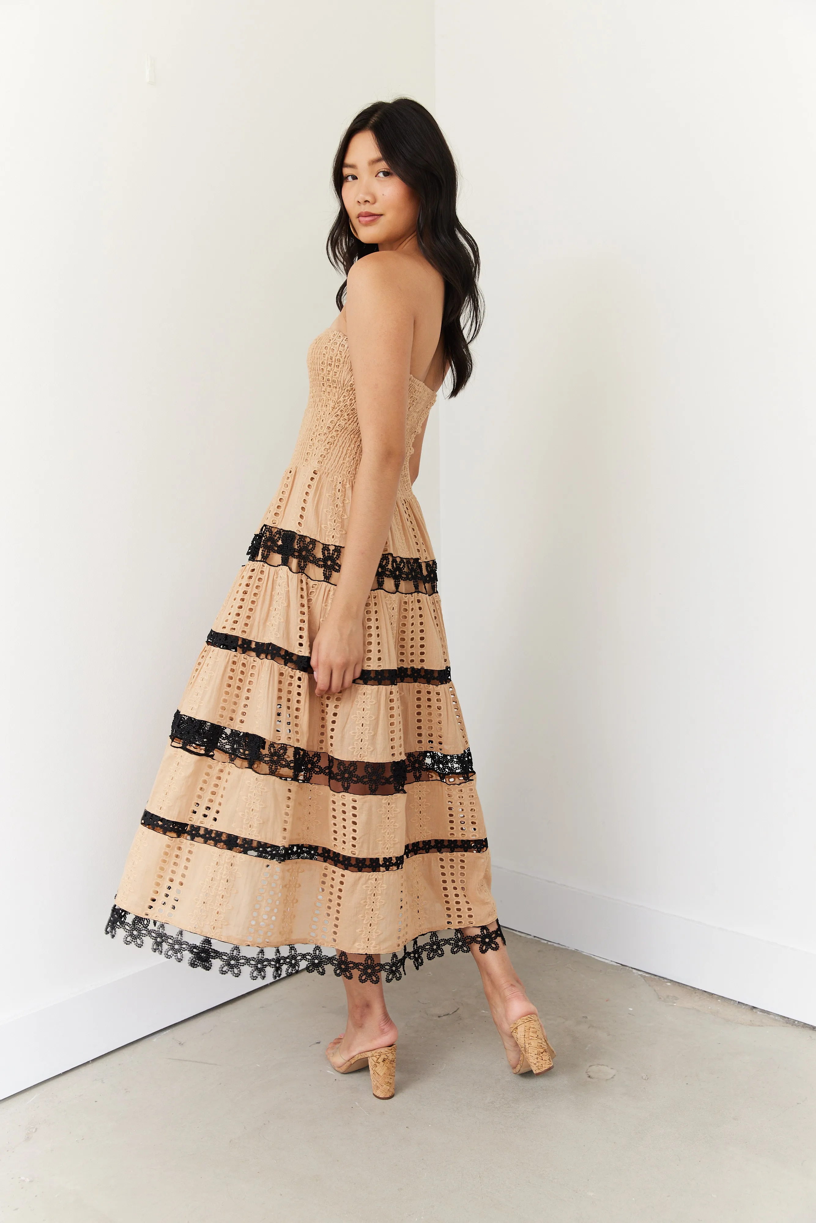 SALE - Chelsey Color Block Smocked Eyelet Midi Dress sold by fab'rik product image thumbnail 2