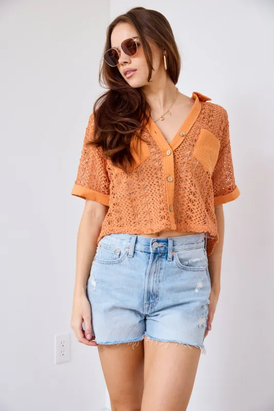 Lindsey Crochet Button Front Top sold by fab'rik