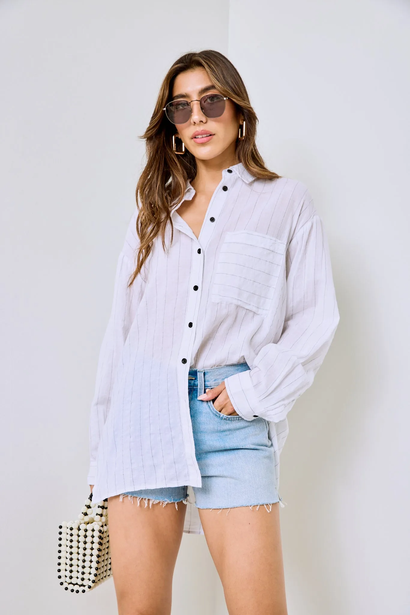 Skyla Linen Stripe Shirt sold by fab'rik