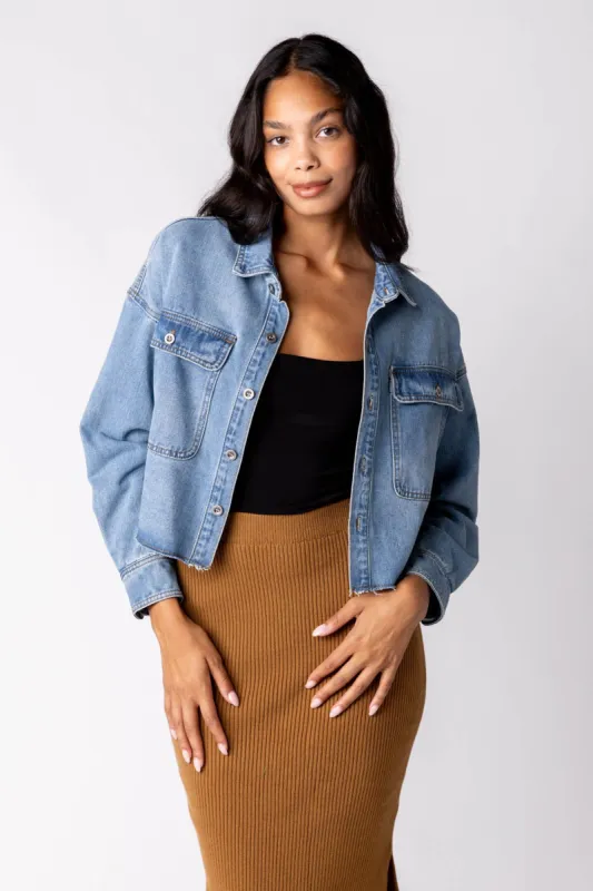 Evie Raw Hem Denim Jacket sold by fab'rik
