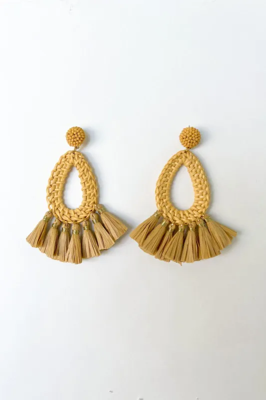 SALE - Mara Rattan Teardrop Fringe Earrings sold by fab'rik