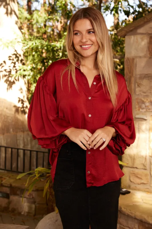 SALE - Lea Satin Button Down Blouse sold by fab'rik