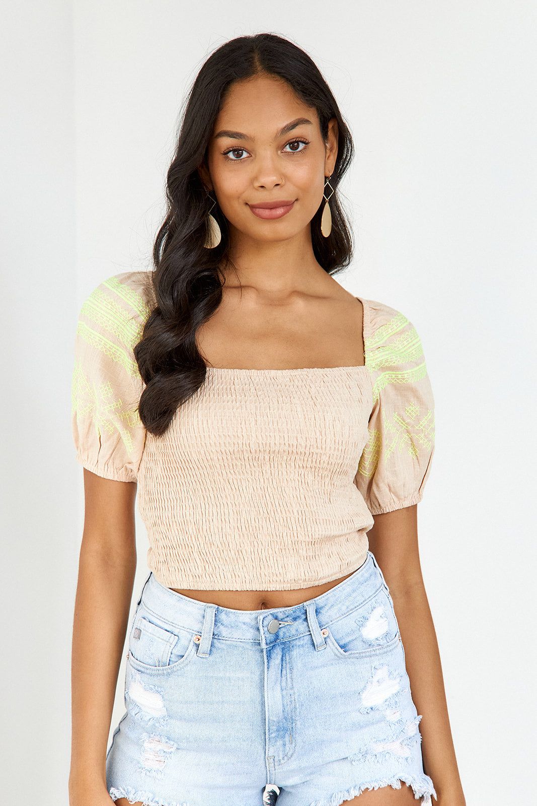 SALE - Molly Embroidered Detail Smocked Blouse sold by fab'rik