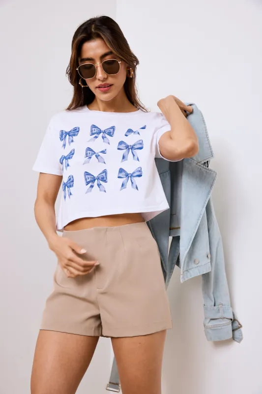 Beatrix Bow Cropped Tee sold by fab'rik