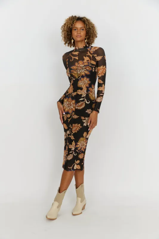 SALE - Ellie Floral Fitted Midi Dress sold by fab'rik
