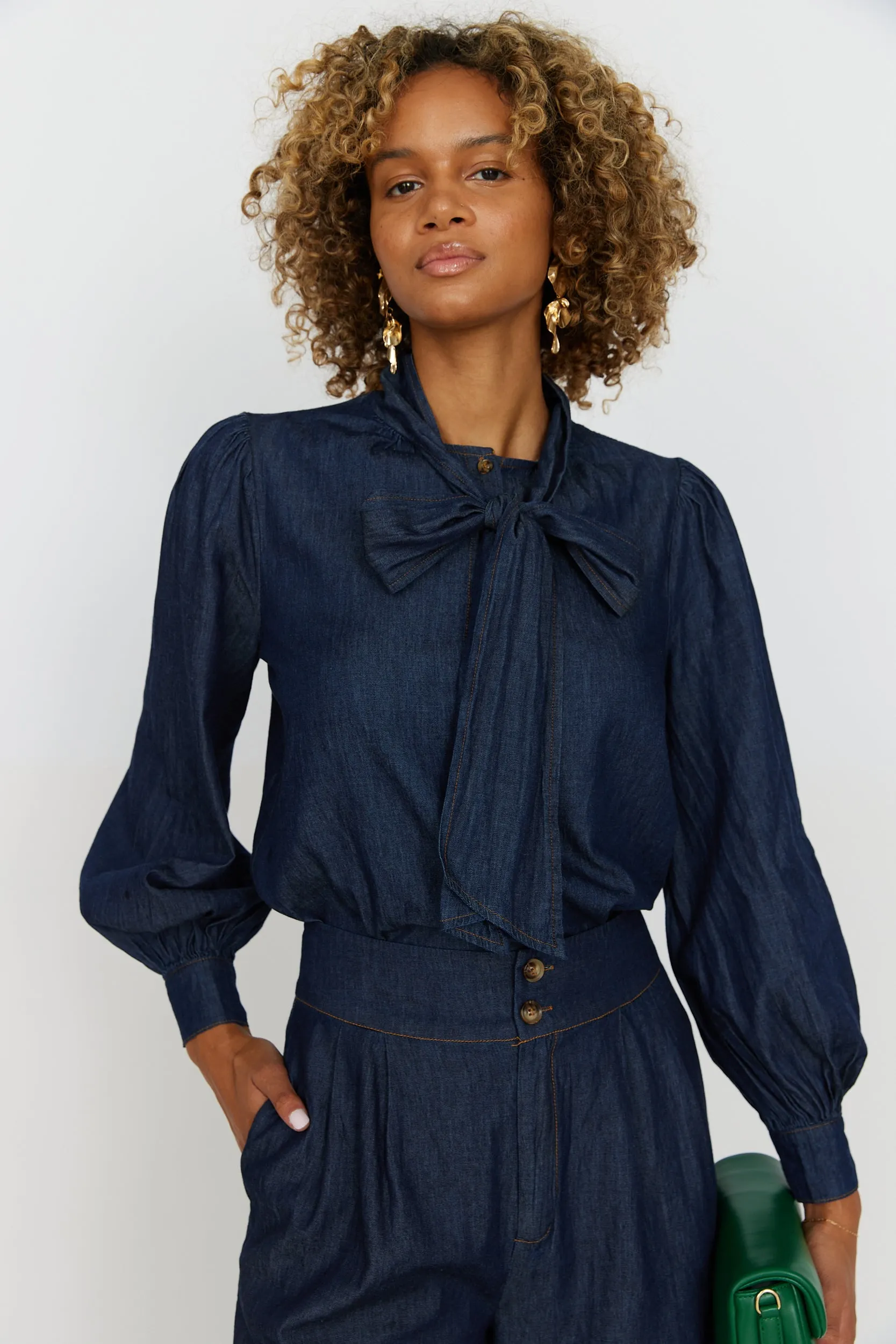 Altha Tie Detail Denim Top sold by fab'rik