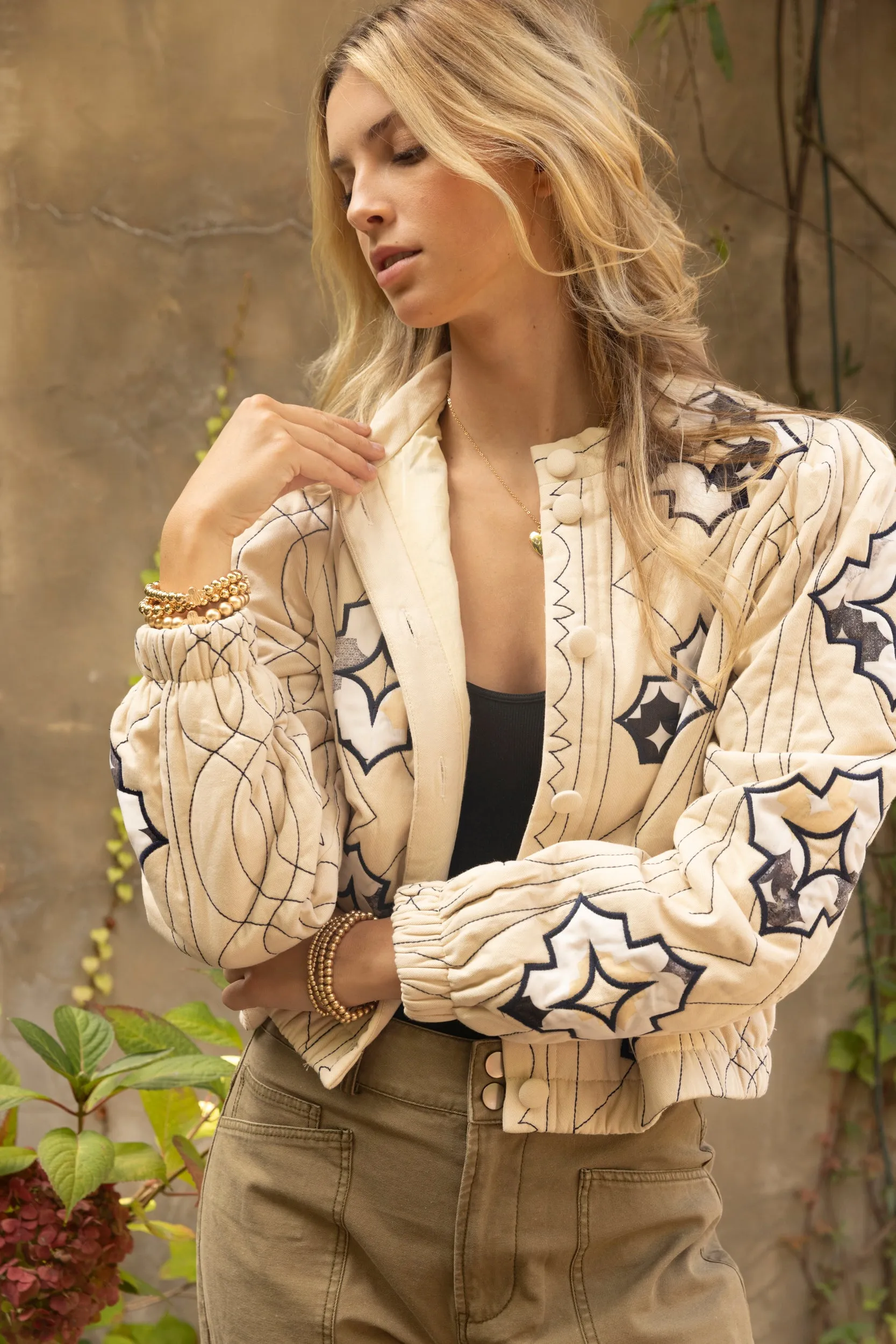 Ella Quilted Embroidered Jacket sold by fab'rik