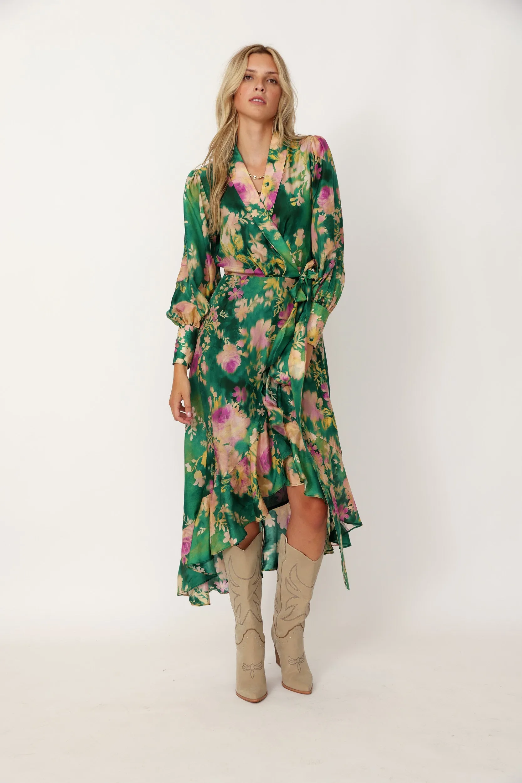 Arianna Floral Wrap Dress sold by fab'rik