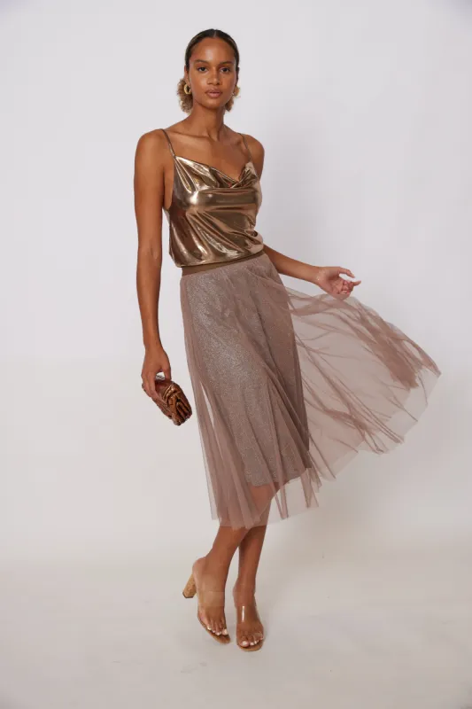 Ella Glitter Detail Midi Skirt sold by fab'rik