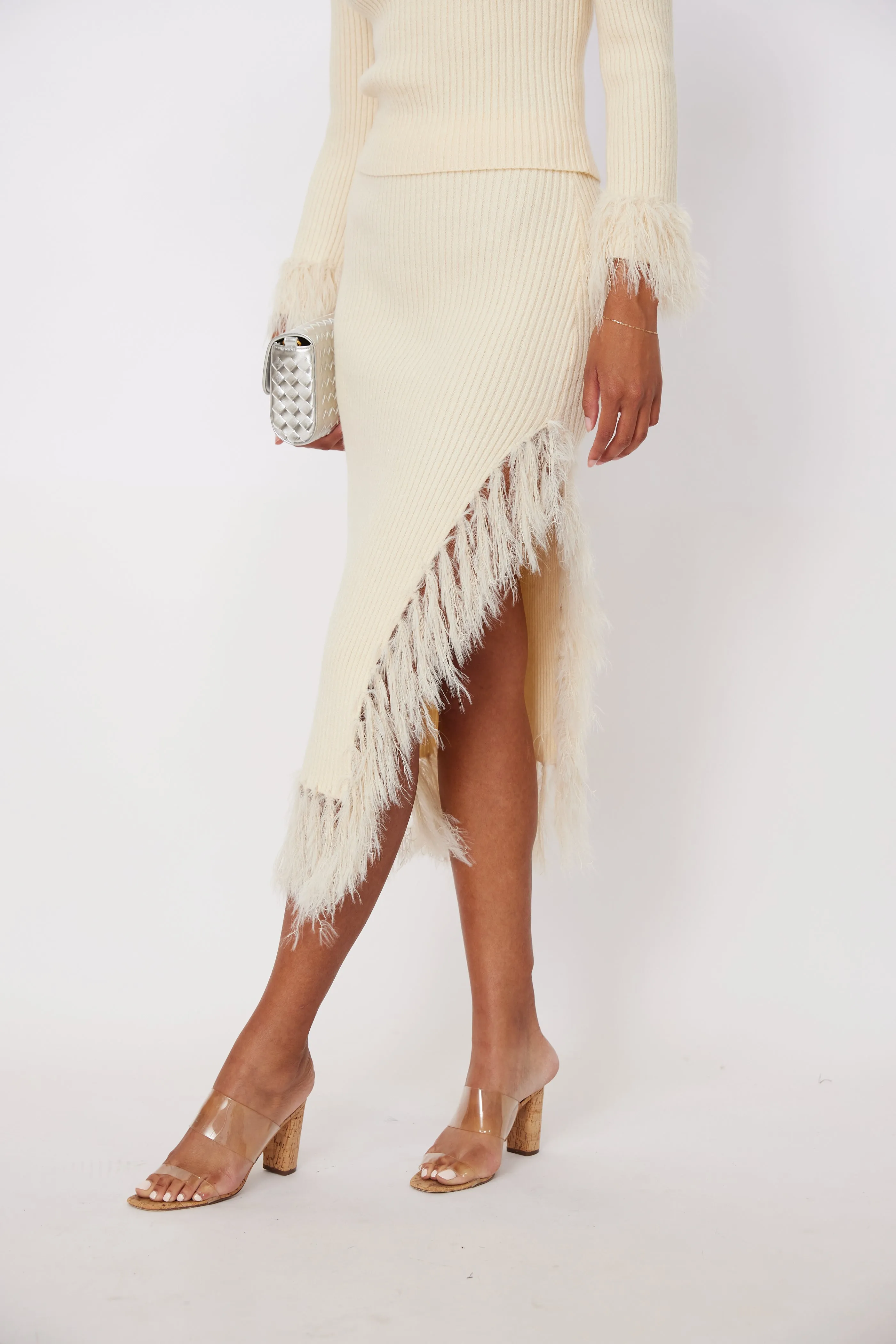 Zach Feathered Fringe Asymmetrical Slit Skirt sold by fab'rik product image thumbnail 3