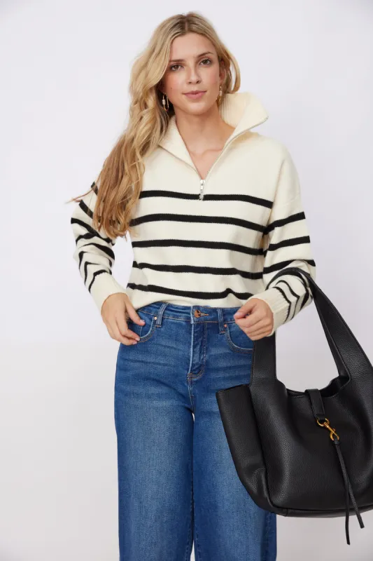 Patricia Stripe Half Zip Sweater sold by fab'rik