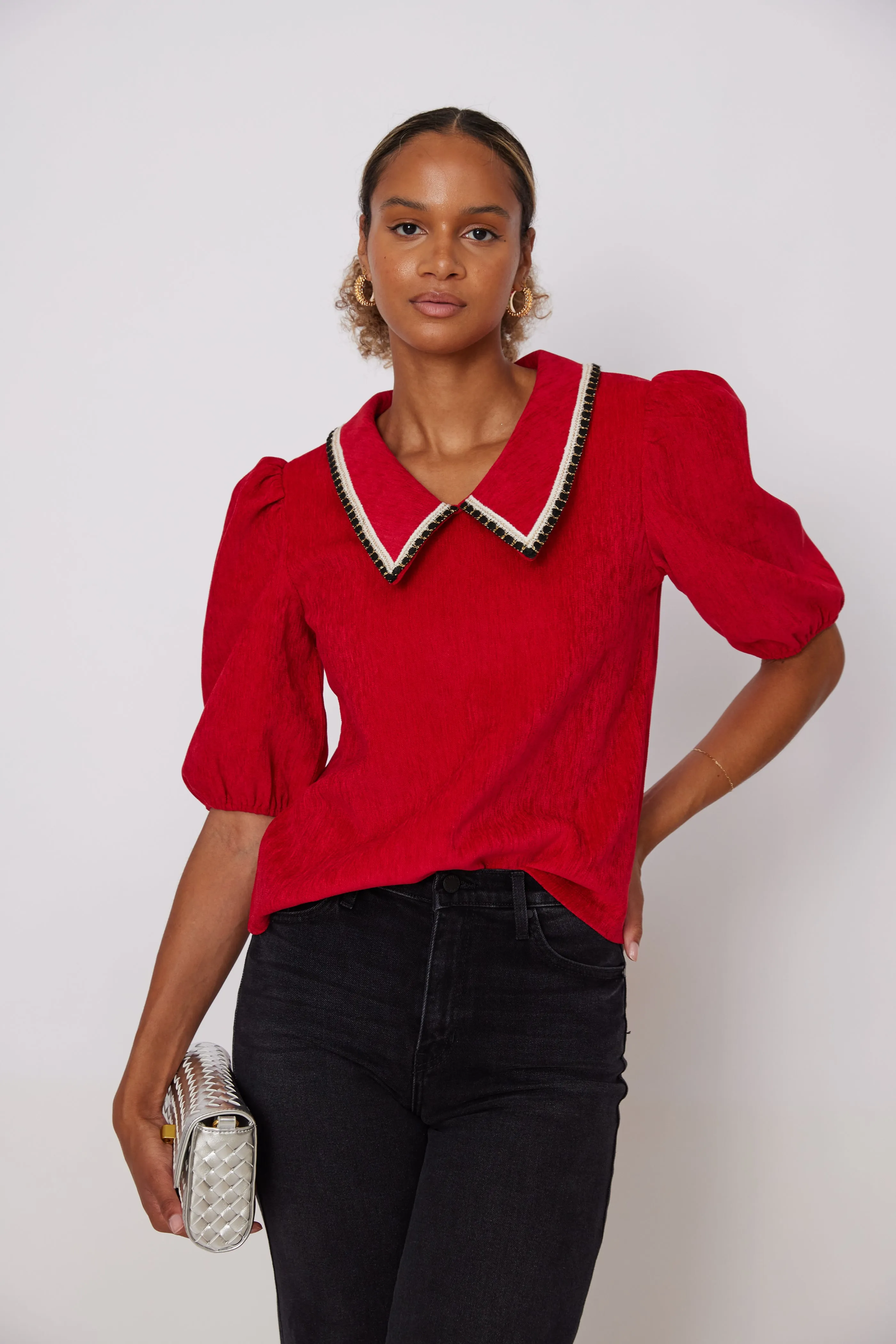 Carmen Crushed Velvet Collared Top sold by fab'rik