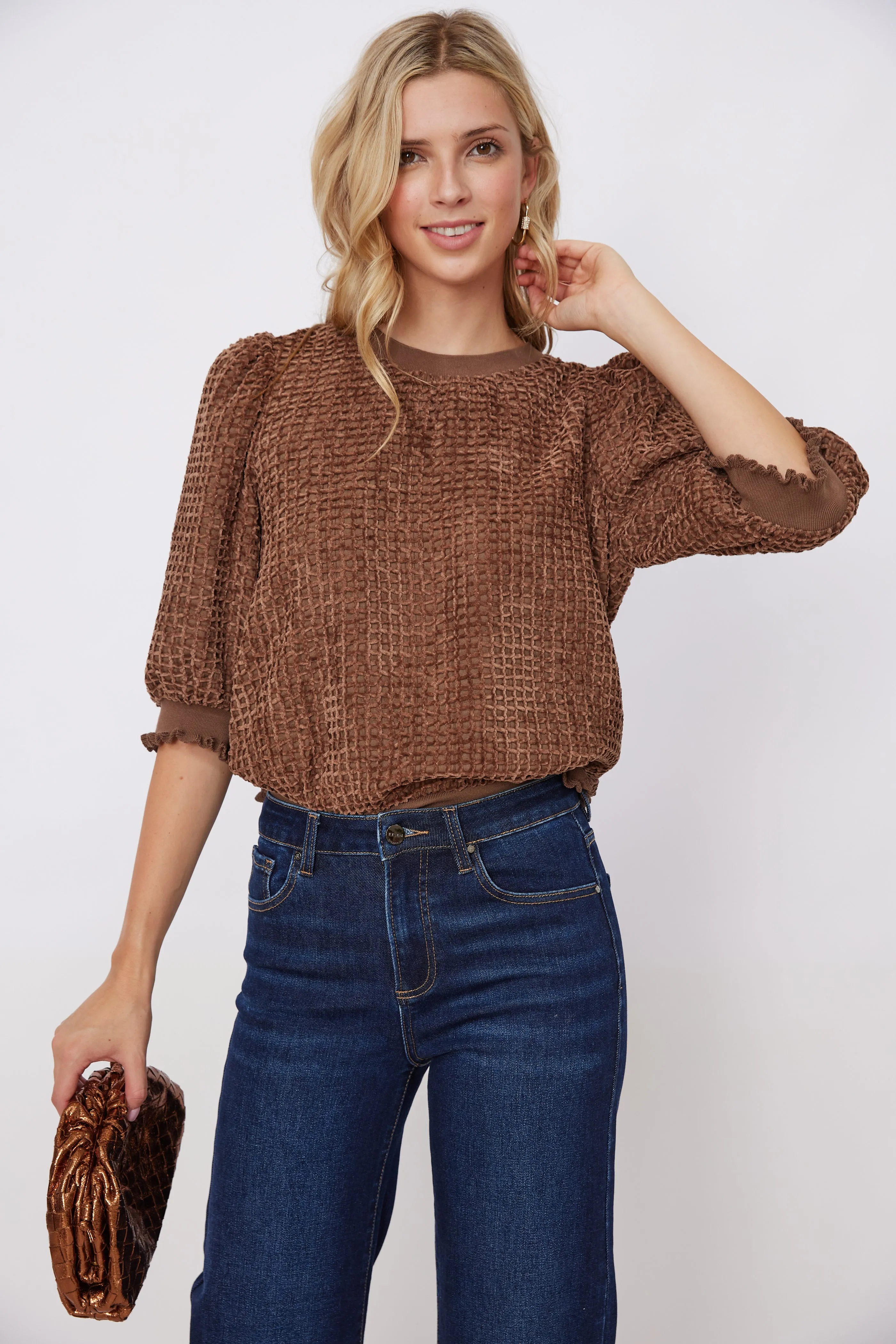 Abi Textured Puff Sleeve Top sold by fab'rik