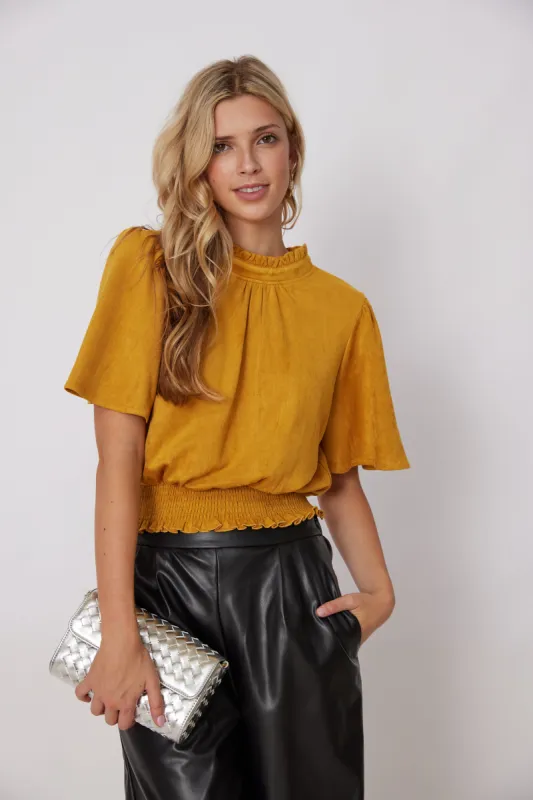 Melisa Smocked Waist Suede Top sold by fab'rik