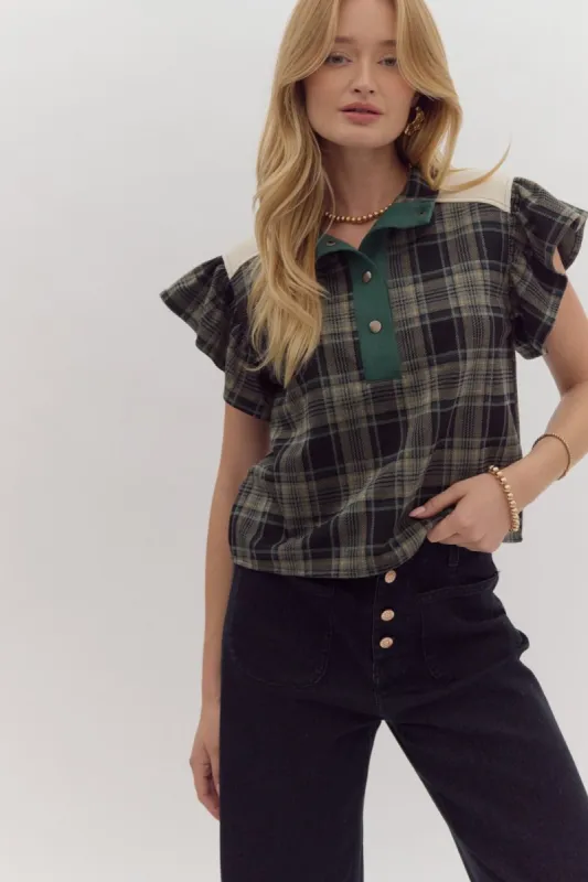 Conner Plaid Short Sleeve Top sold by fab'rik