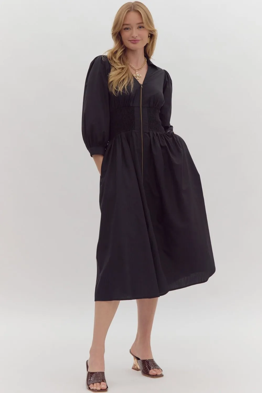Mabel Zip Front Midi Dress sold by fab'rik