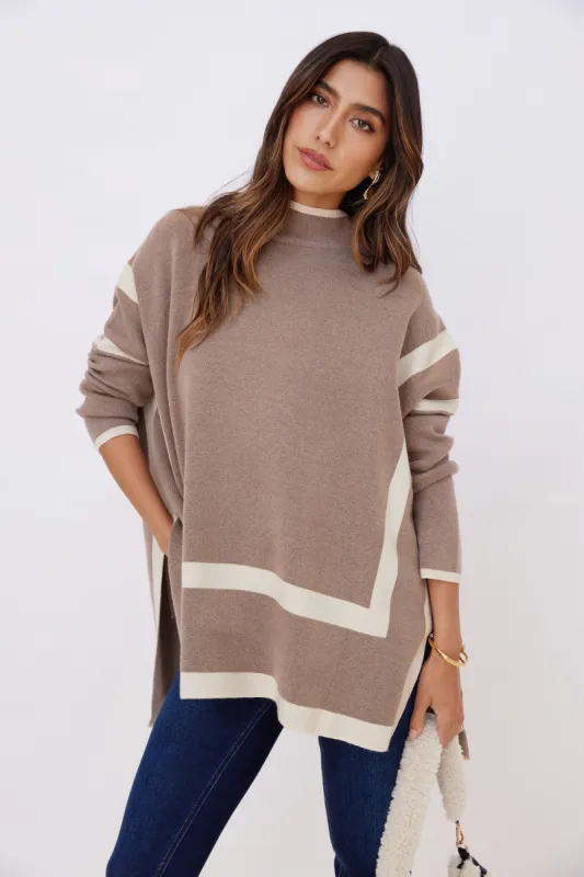 Helen Two Tone Long Sleeve Mock Neck Sweater sold by fab'rik