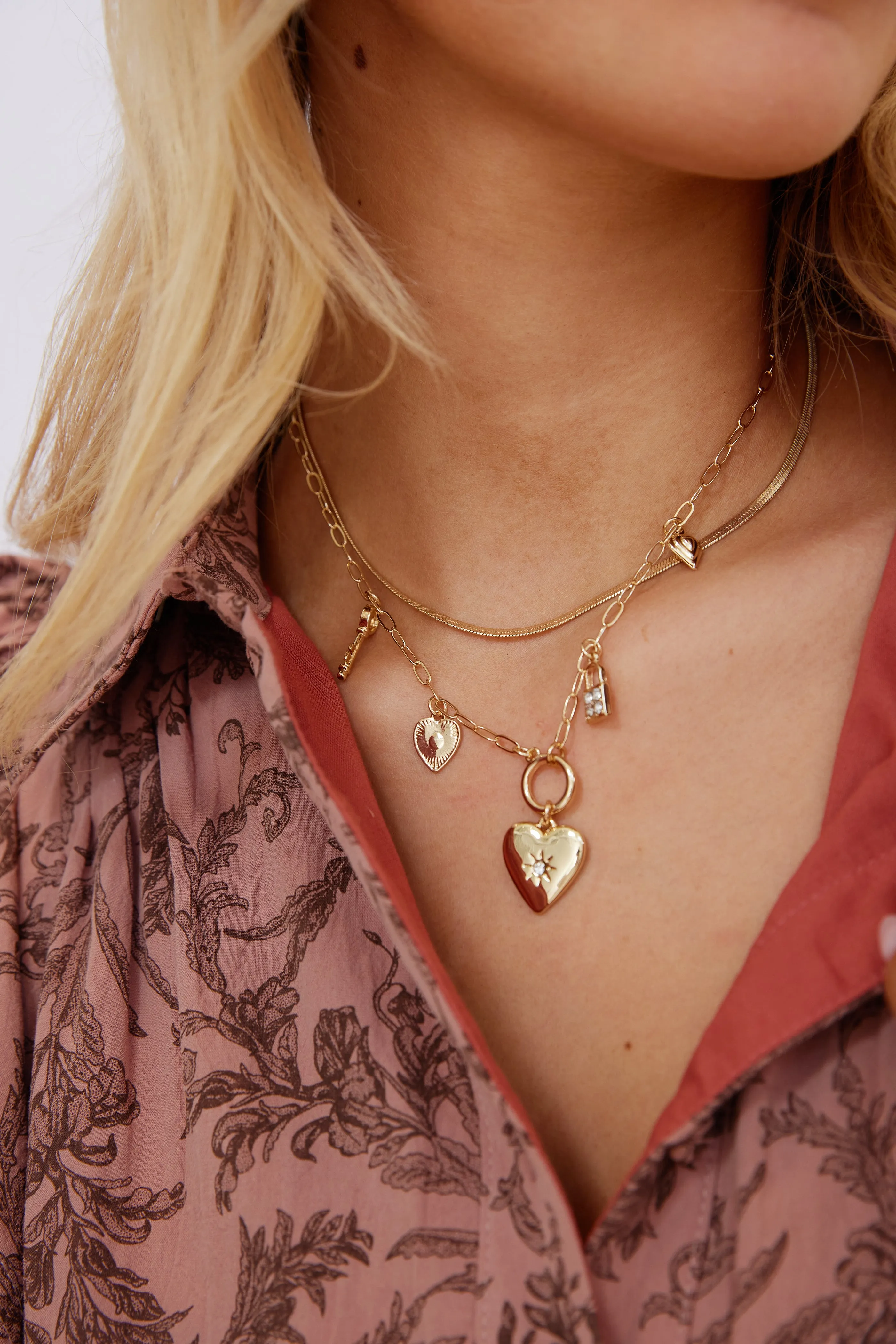 Chester Layered Heart Charm and Pendant Choker sold by fab'rik