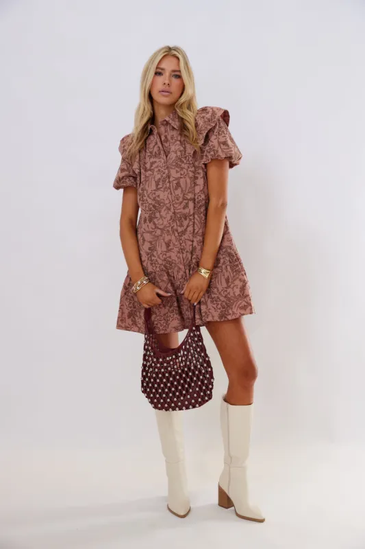 Lydia Printed Ruffle Sleeve Mini Dress sold by fab'rik