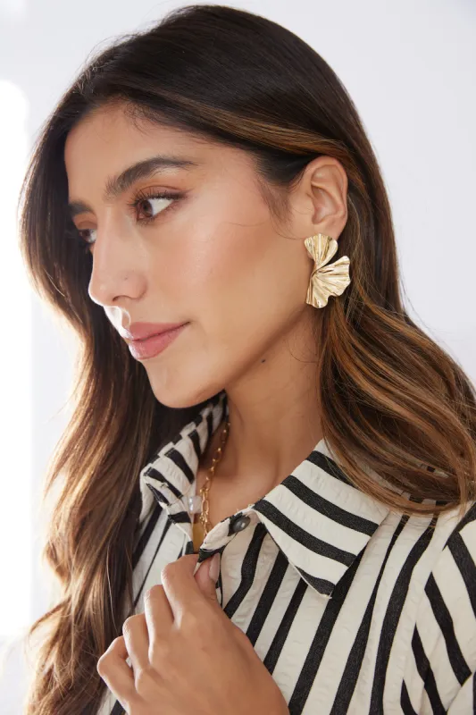 Nettie Textured Ginko Leaf Earrings sold by fab'rik