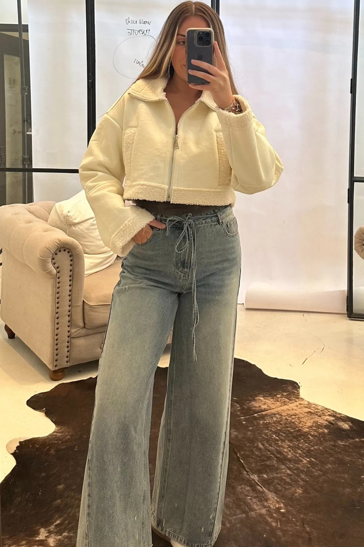 SALE - Jude Sherpa Cropped Jacket sold by fab'rik