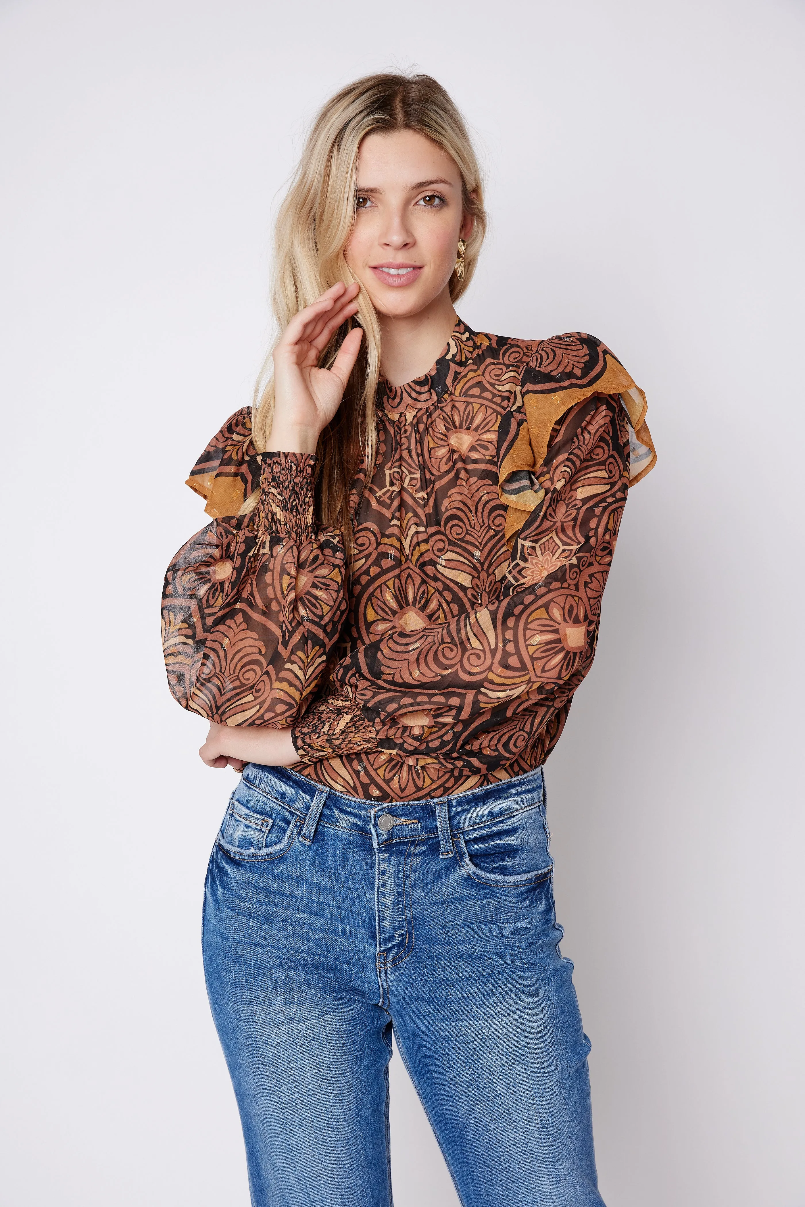 SALE - Bowen Printed Ruffle Sleeve Blouse sold by fab'rik
