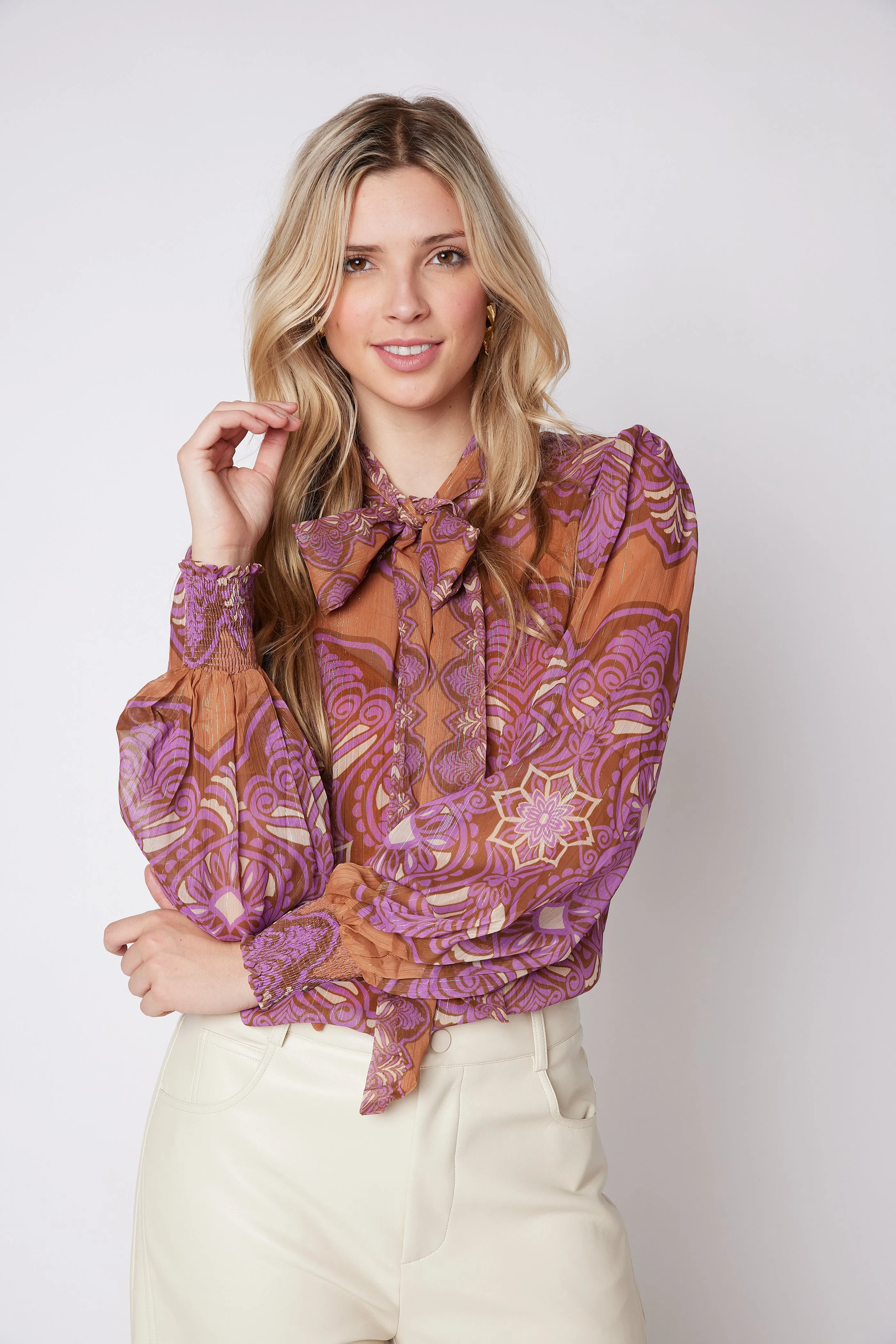 SALE - Paige Printed Tie Neck Blouse sold by fab'rik