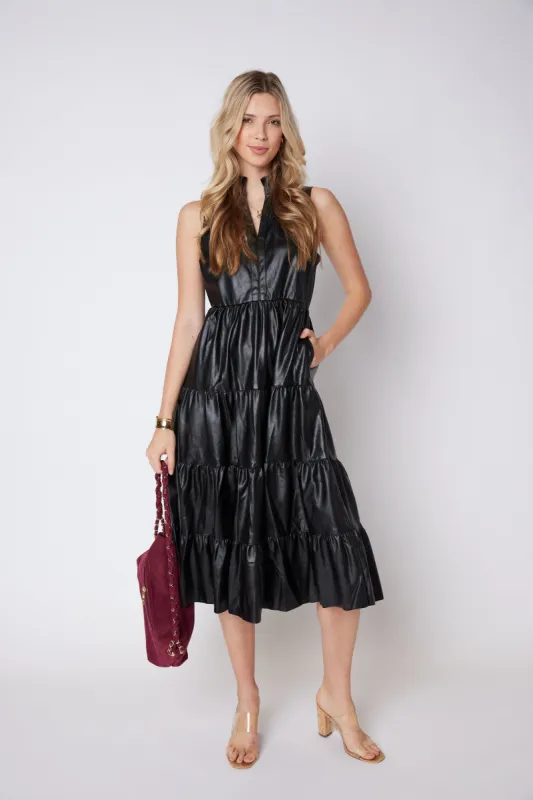 SALE - Villa Faux Leather Tiered Midi Dress sold by fab'rik