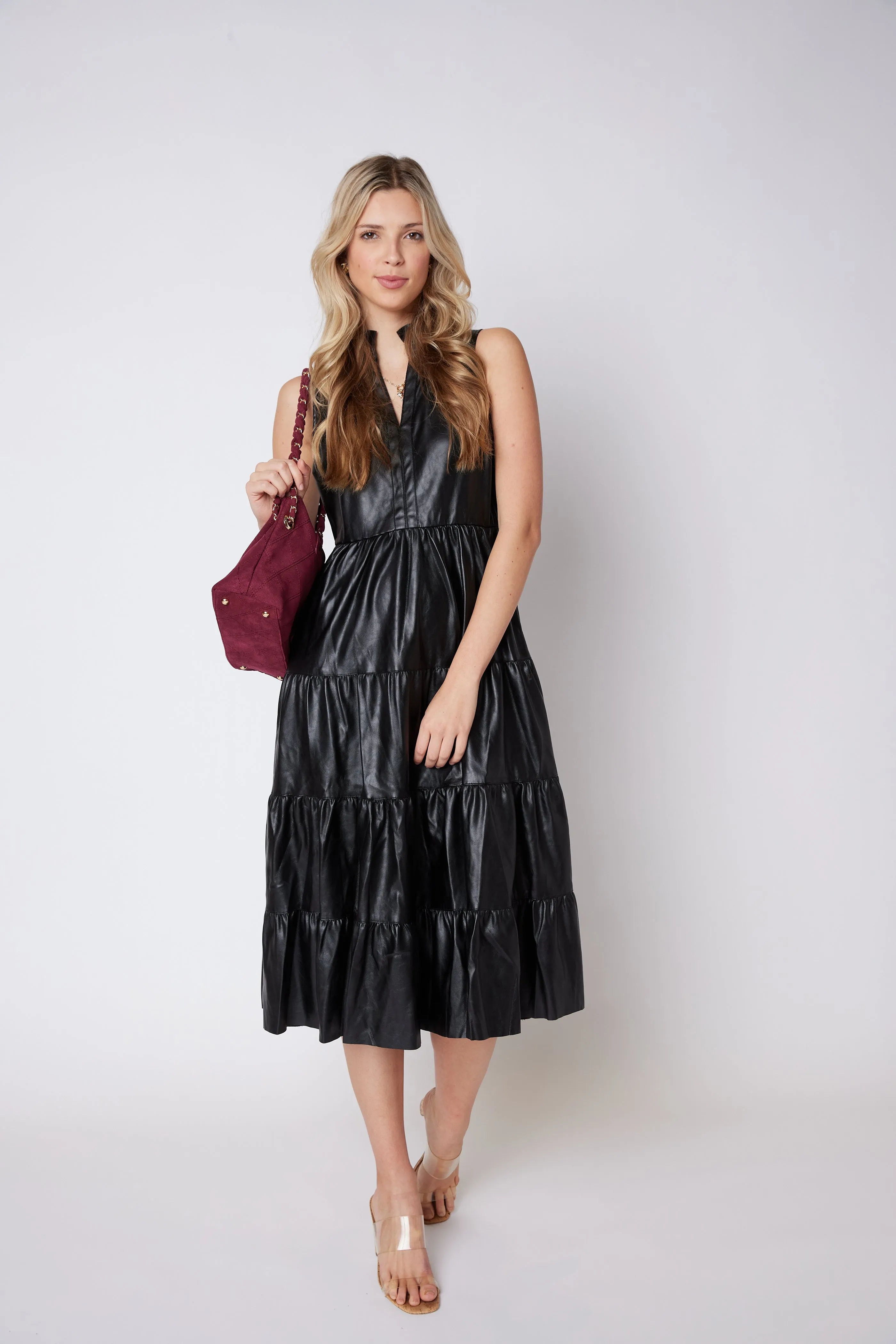 SALE - Villa Faux Leather Tiered Midi Dress sold by fab'rik product image thumbnail 4