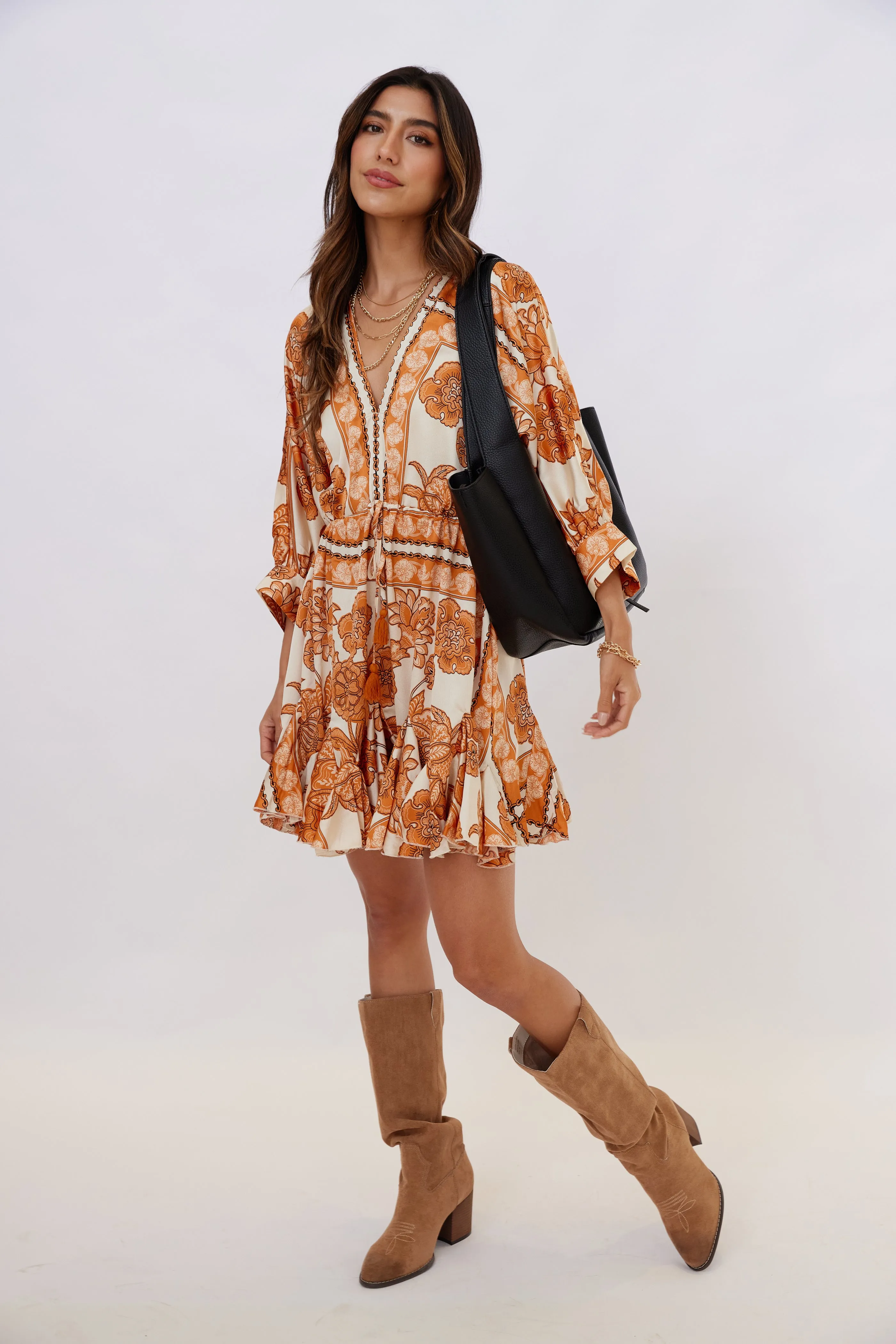 Elena Dolman Sleeve Tie Front Mini Dress sold by fab'rik