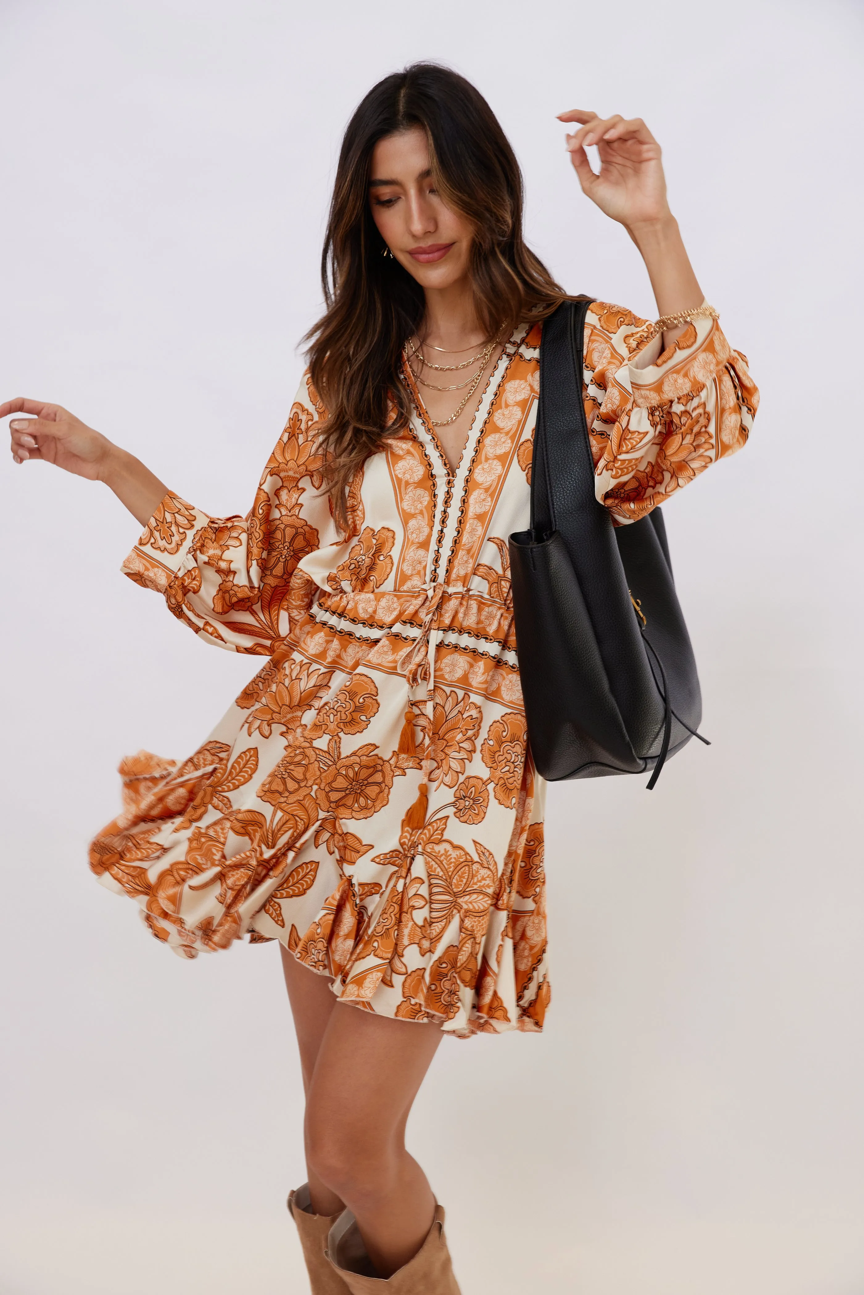 Elena Dolman Sleeve Tie Front Mini Dress sold by fab'rik product image thumbnail 2