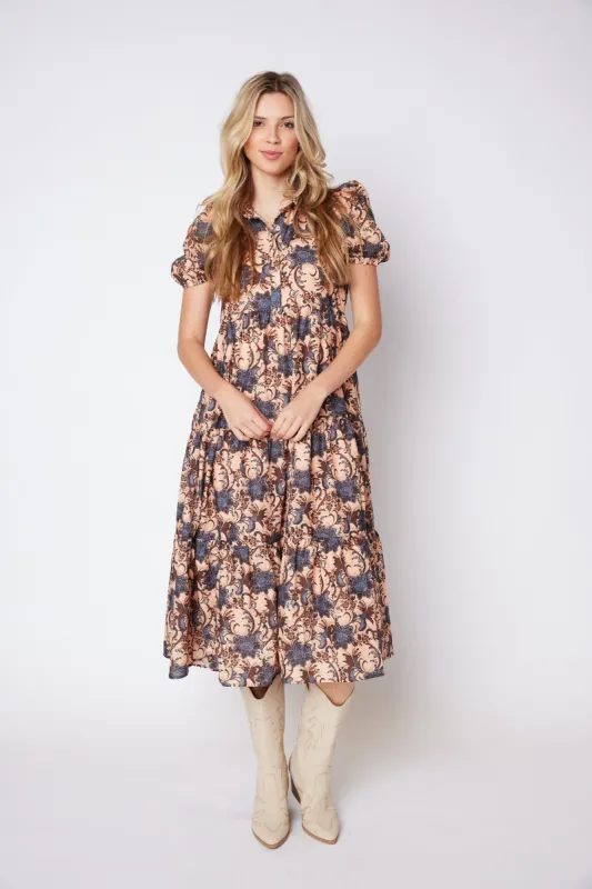 SALE - Kaylee Printed Puff Sleeve Midi Dress sold by fab'rik