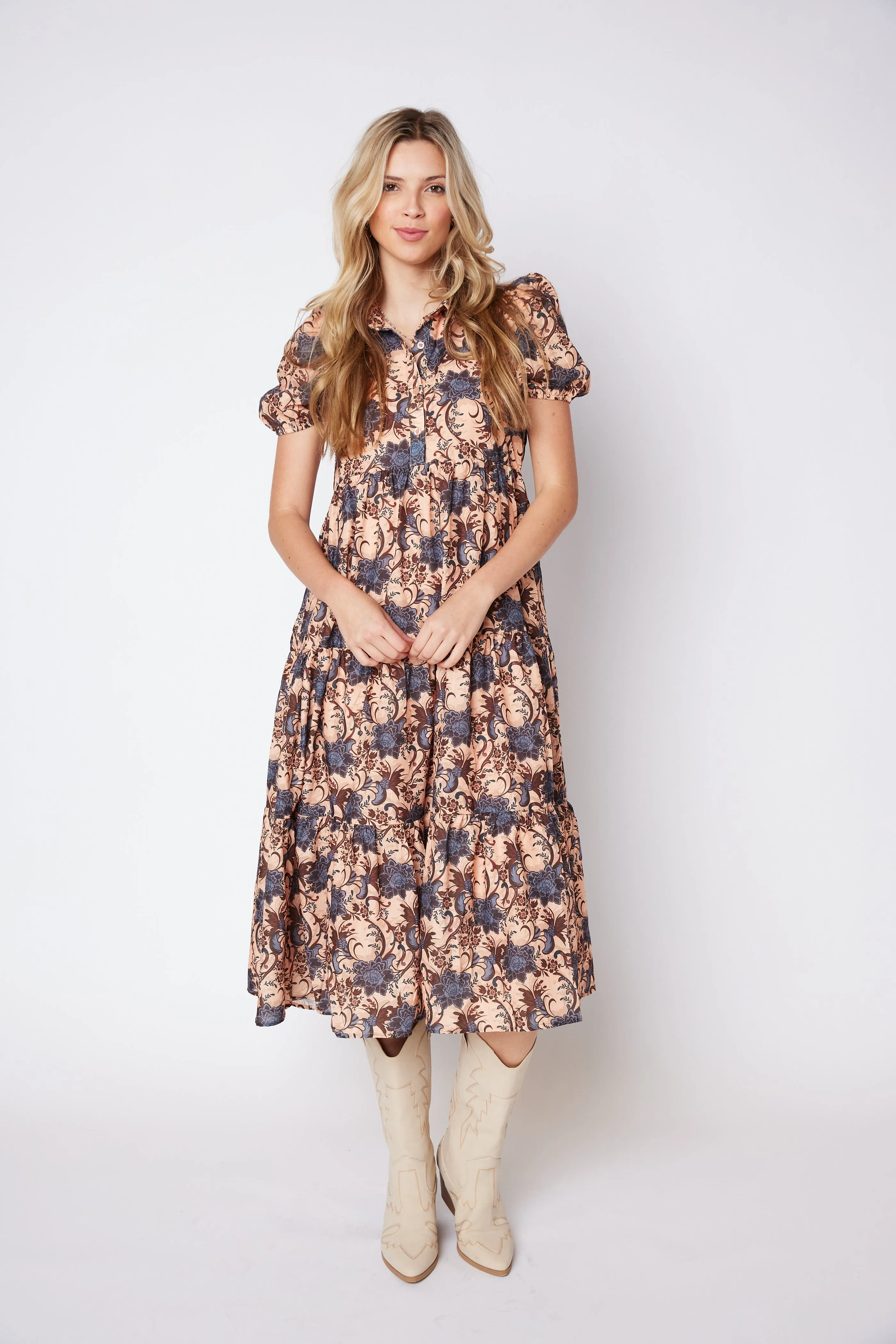 SALE - Kaylee Printed Puff Sleeve Midi Dress sold by fab'rik
