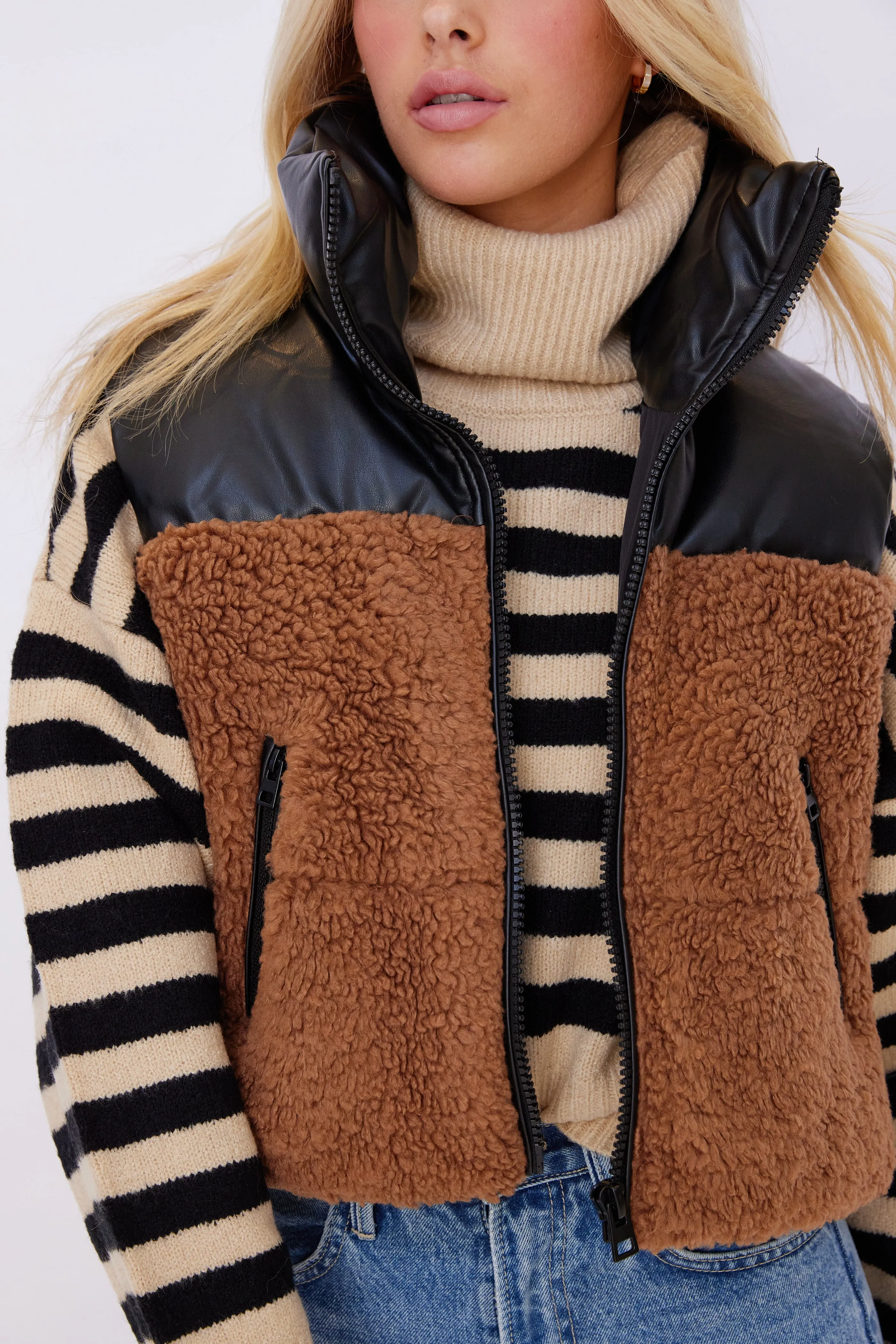 Maddox Color Block Sherpa Vest sold by fab'rik