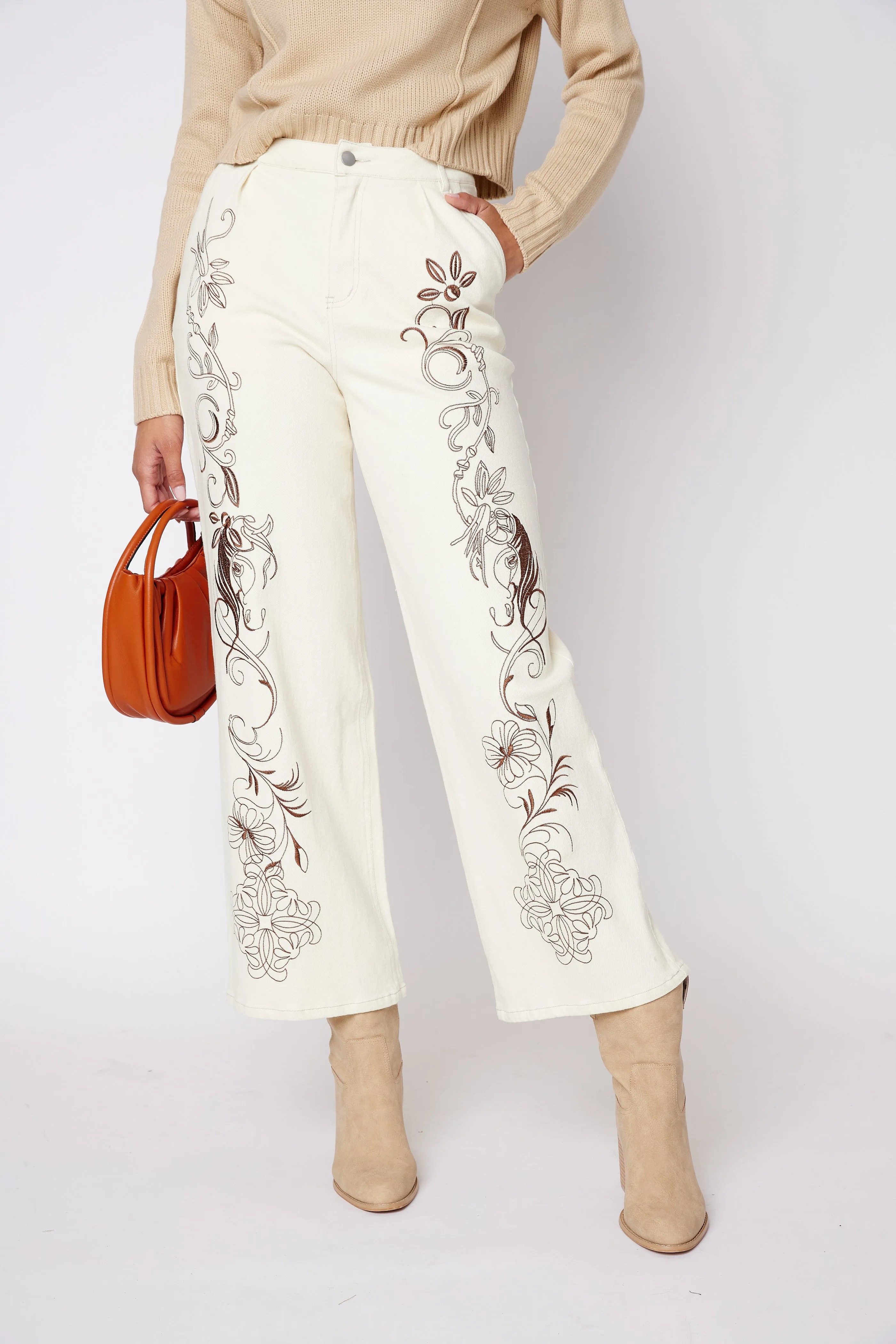 SALE - Audrey Embroidered Twill Mid Rise Jeans sold by fab'rik