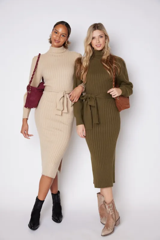 SALE - James Turtleneck Tie Waist Sweater Dress sold by fab'rik