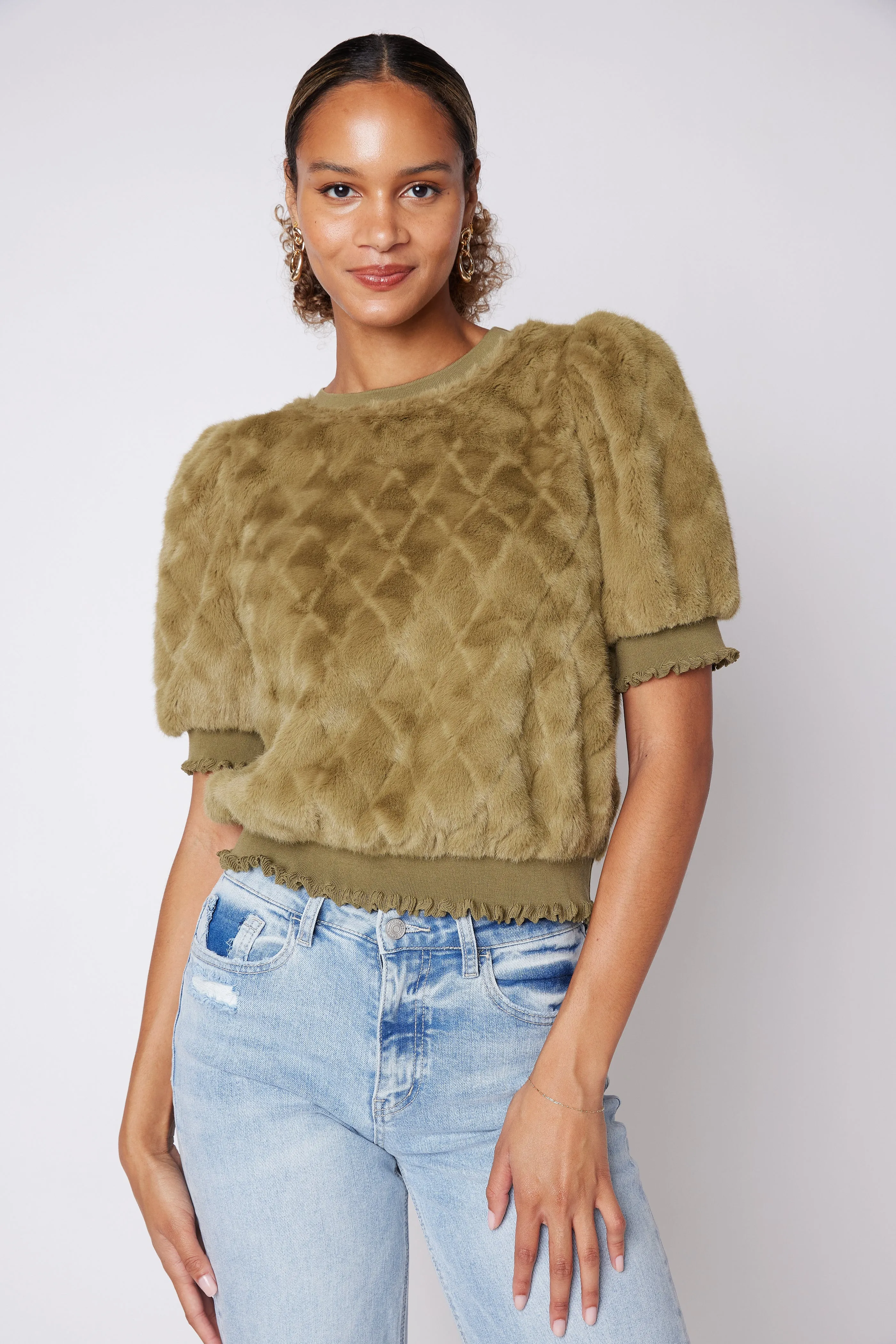 SALE - Mikayla Faux Fur Puff Sleeve Top sold by fab'rik