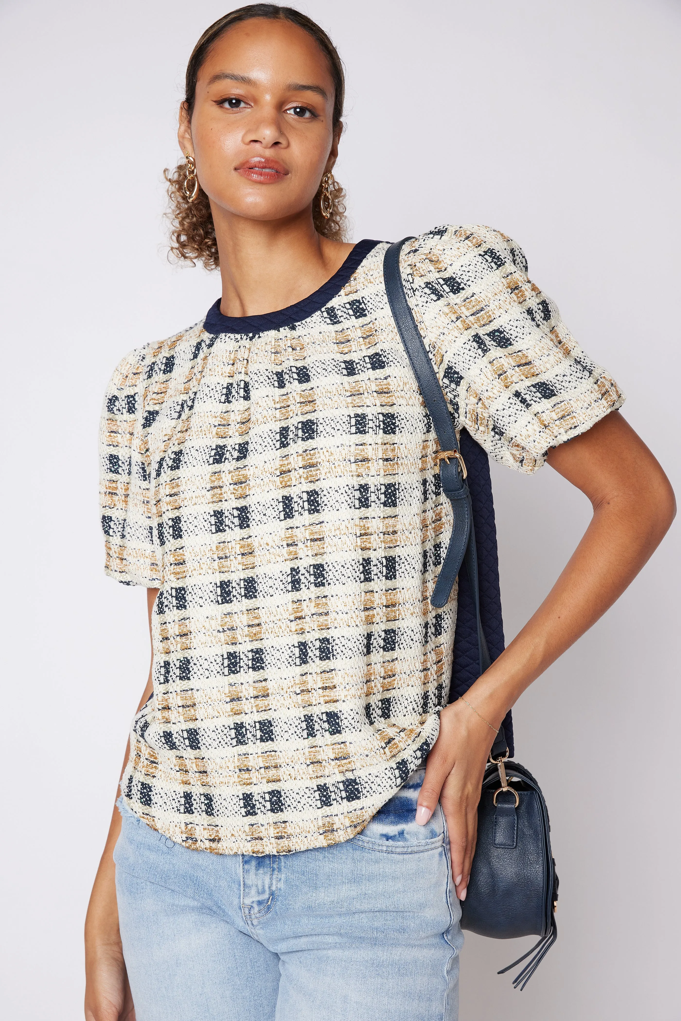 SALE - Juliet Plaid Puff Sleeve Top sold by fab'rik