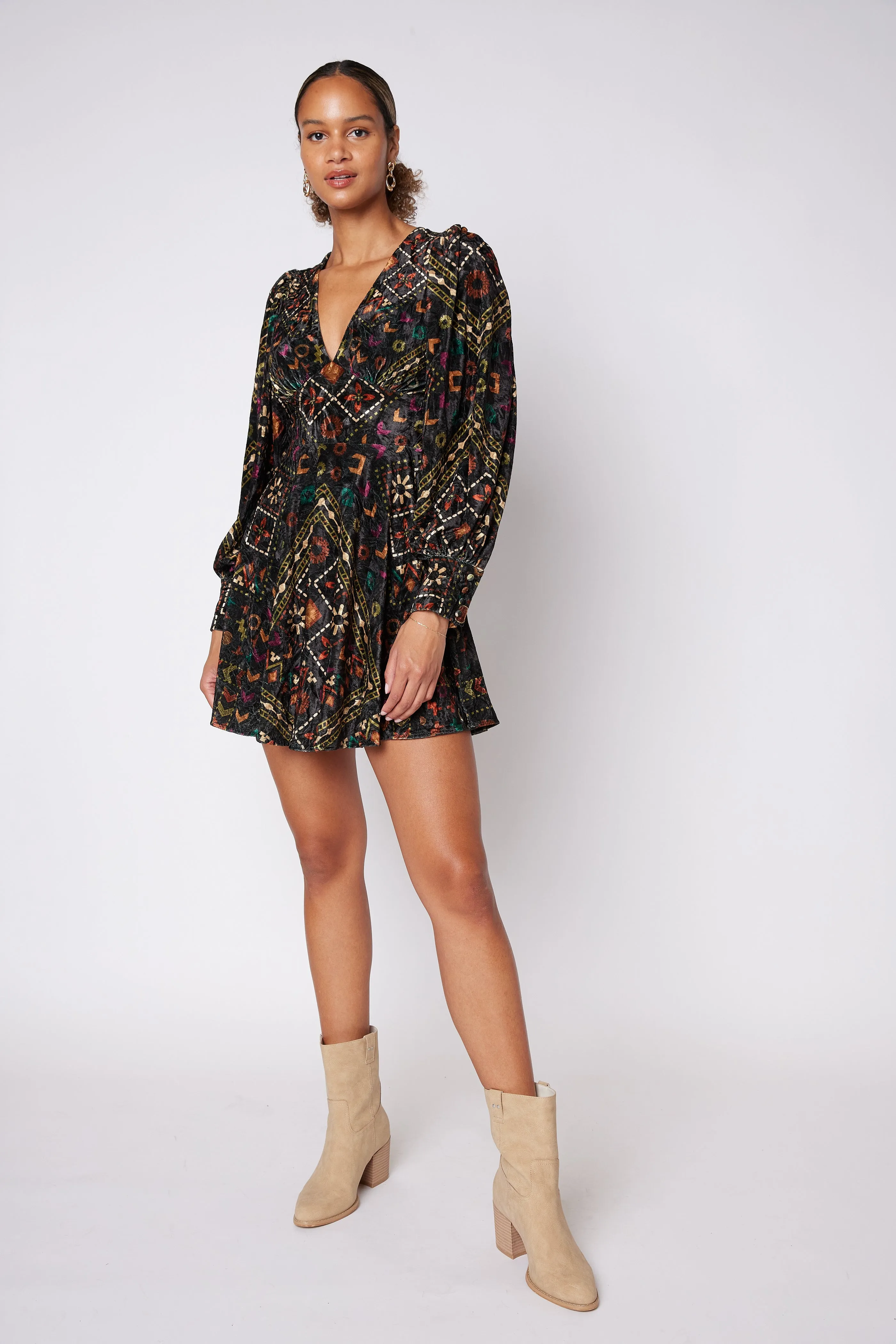 SALE - Wells Printed Velvet Long Sleeve Dress sold by fab'rik