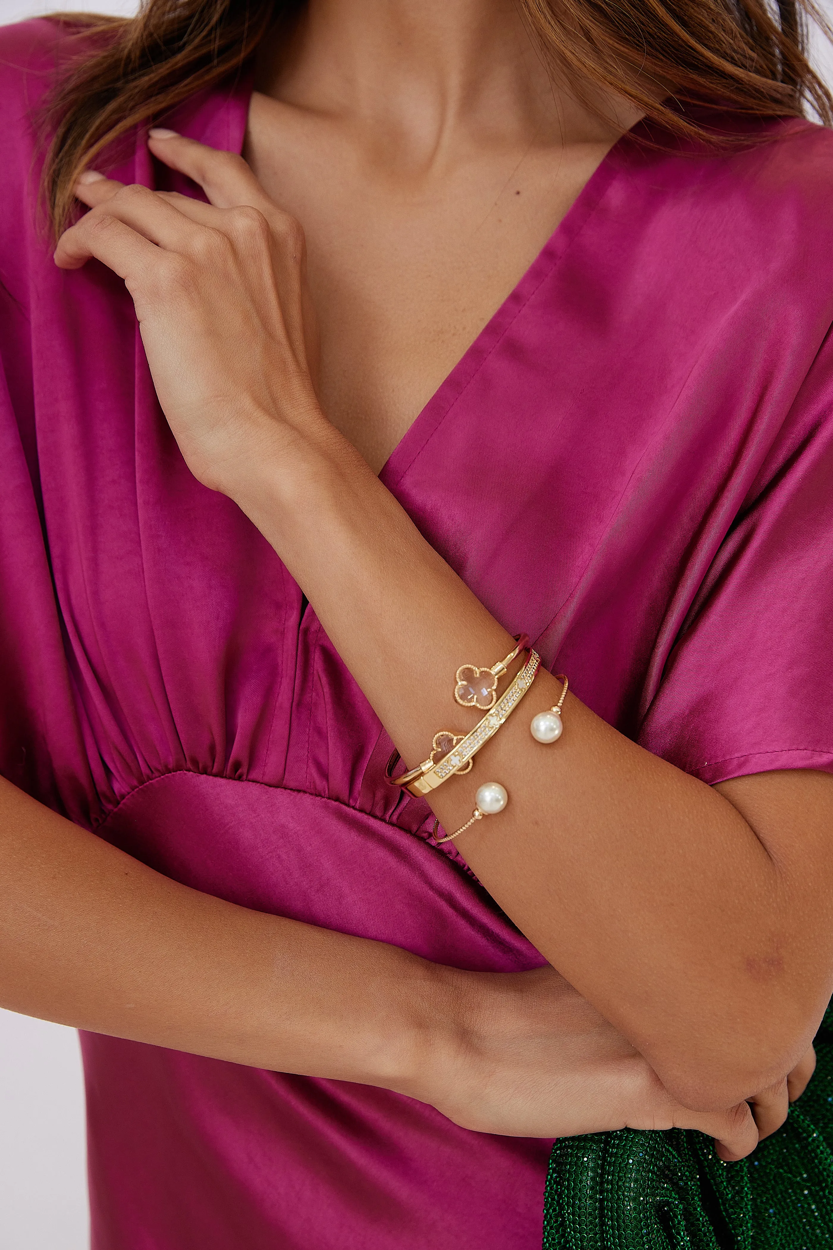 Amira Cuff Bracelet with Pearl Ends sold by fab'rik