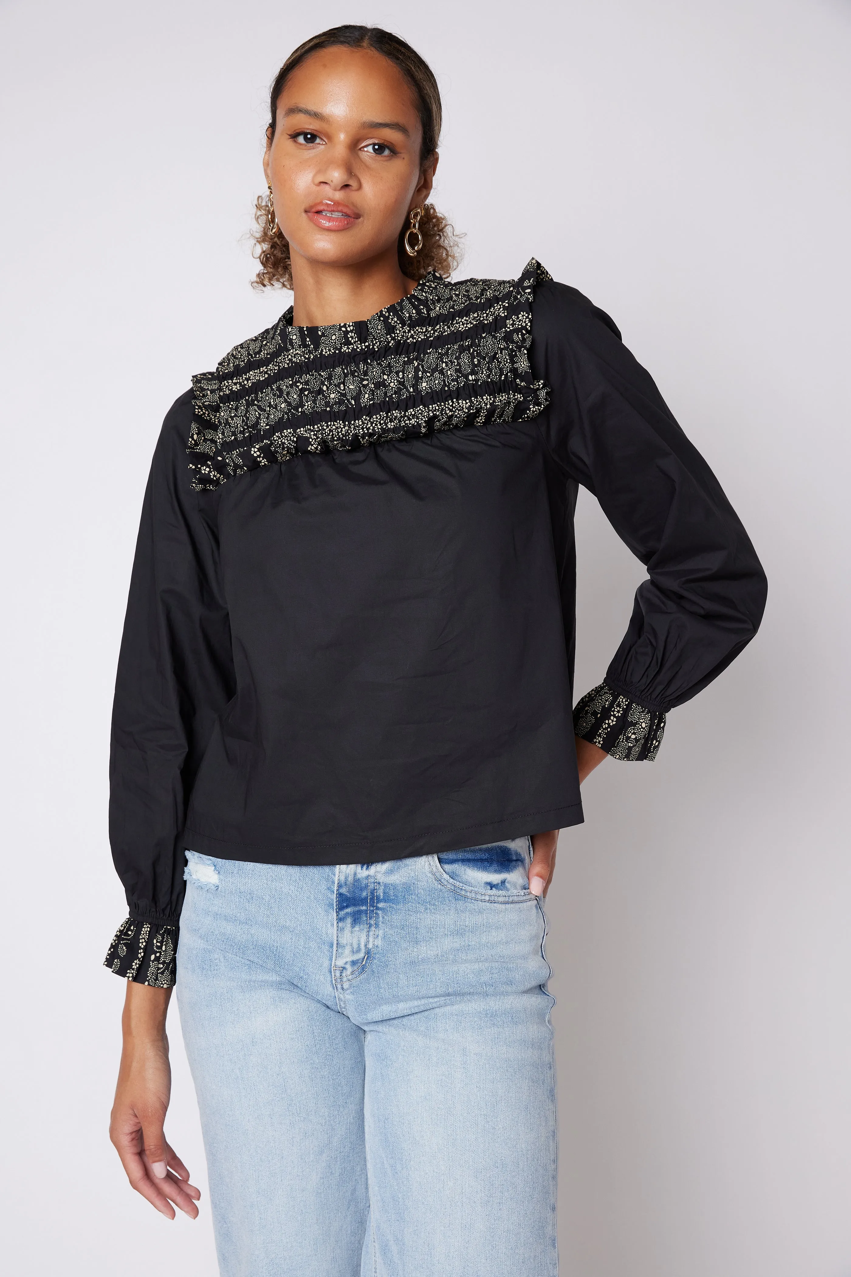 SALE - Penelope Ruffle Contrast Smocked Blouse sold by fab'rik